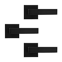 Probrico [Pack of 3 Door Lever Dummy Lever Door Handle for Closets French Doors,Square Dummy Door Lever,Non-Turning Single Side Pull with Black Finish,Easy Installation Pull Only Lever Set