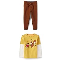 Gymboree Boys' Embroidered Graphic Long Sleeve T-Shirt and Pant, Matching Toddler Outfit