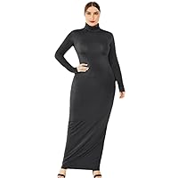 Spring Autumn Women Solid Casual Slim Package Hip Dress Sleeve Turtleneck Stretchy Dresses Plus Size Robe
