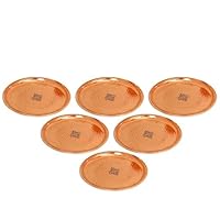 Indian Art Villa Pure Copper Thali Plate with Hammered Design, Home Hotel Restaurant, Dinnerware and Serveware, Diameter- 8 Inches, Set of 6