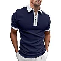 JMIERR Mens Knit Polo Shirts Quarter Zip Shirts Casual Stripe Summer Lightweight Short Sleeve Golf Collared Shirt