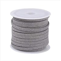 Pandahall 1 Roll 3x1.5mm Gray Flat Faux Suede Cord String Leather Lace Beading Thread Suede Lace Double Sided with Roll Spool 5.5Yard/16Feet/5m/roll