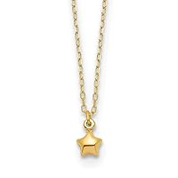 14k Gold Polished Puffed Star Necklace 16.5 Inch Measures 4mm Wide Jewelry Gifts for Women
