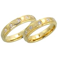 14k Gold Matte Finish Band Diamond Wedding Set (4.5mm each), w/ 0.43 Carat Brilliant Cut Diamonds, (Men's Size: 9 to 12)