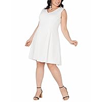 Plus Size V-Neck Fit & Flare Dress (Off White, 22)