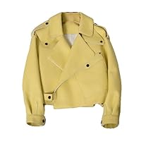 Coat For Women Leather Jacket Winter Spring Moto Biker Top Black s18 Yellow XS