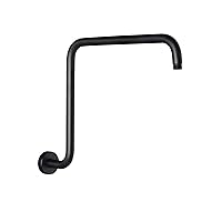 PHASAT 16 Inches Black Shower Head Arm,S Shaped Shower Arm with Flange,High Rise Shower Head Extension Arm,Shower Arm Extension Matte Black,PU9H02