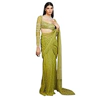 Festival Nylon Butterfly Net Saree In Sequence Work With Thread Work Saree