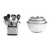 OXO Good Grips 15-Piece Everyday Kitchen Utensil Set & Good Grips 3-Piece Stainless-Steel Mixing Bowl Set