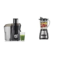 Hamilton Beach Juicer Machine, Big Mouth Large 3” Feed Chute for Whole Fruits and Vegetables & Power Elite Wave Action blender-for Shakes & Smoothies, Puree, Crush Ice, 40 Oz