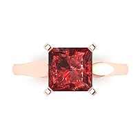 2.6 ct Princess Cut Solitaire Red Garnet Classic Anniversary Promise Engagement ring In Solid 18K Rose Gold for Women