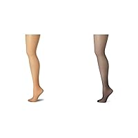 Hanes Women's 2 Pack Control Top Reinforced Toe Silk Reflections Panty Hose, Barely There/Classic Navy, A/B