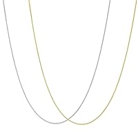 KISPER 24k Gold & White Gold Plated Stainless Steel Box Chain Necklace Set - Thin, Dainty - for Women & Men - with Lobster Clasp, 18