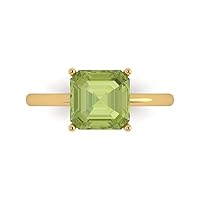 Clara Pucci 2.45ct Asscher Cut Solitaire Genuine Natural Pure Green Peridot 4-Prong Classic Statement Ring 14k Yellow Gold for Women