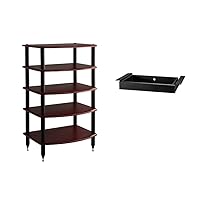 Pangea Audio Vulcan Rack and Drawer Bundle Rosenut Red Five Shelf Audio Rack Media Stand Components Cabinet and Duo Media Storage Drawer 2 Inch High