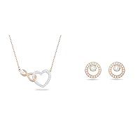 Swarovski Infinity necklace, Infinity and heart, White, Mixed metal finish & Creativity stud earrings, Circle, White, Rose gold-tone plated