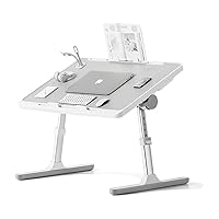 Large Lap Desk for Laptop, Adjustable Height Laptop Table with Removable Stopper, Foldable Legs, 4-Port USB Hub, Storage Drawer, Notebook Tray Breakfast Reading Desk for Sofa Couch
