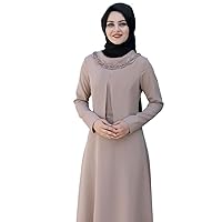 Ayliz Women's Muslim Abaya Dress Mink | Hijab Ladies Long Sleeve Embroidered Evening Dresses (as1, Numeric, Numeric_10, Numeric_22, Plus, Petite, 16 US/44 EU)