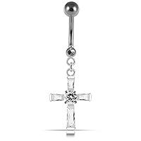Fancy Cross Dangling 925 Sterling Silver with Stainless Steel Belly Button Rings