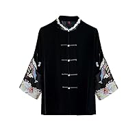 Women Silk Velvet Retro Top Embroidered Handmade Button Coat 57