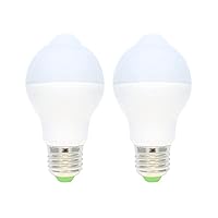 2 Pack 7W E27 Motion Sensor Light Bulb Smart PIR LED Bulbs Auto On/Off Night Lights Energy Saving Lamp for Stairs Garage Corridor Walkway Yard Hallway Patio Carport Warm White (Color : White)