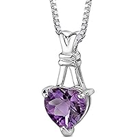 2.25 CT Heart Cut Created Amethyst Solitaire Love Pendant Necklace 14k White Gold Over