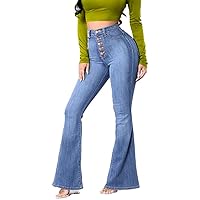 Andongnywell Women's High Rise Slim Fit Stretch Bell Bottom Jeans Wide Leg Flare Denim Pants Trousers