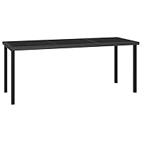 vidaXL Modern Patio Dining Table - Rectangular Outdoor Table with PE Rattan, Powder-Coated Steel & Tempered Glass Top - Black (70.9