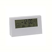 MDNIY Electric LCD Desk Alarm Clock White with Calendar and Digital Temperature Humidity Home Office Watch Battery Operated