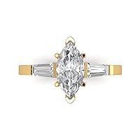 Clara Pucci 1.97ct Marquise Baguette cut 3 stone Solitaire Stunning White lab created Sapphire Modern Ring 14k Yellow Gold