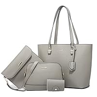 2023 New Handbags for women Fashion Ladies Faux Leather, Handbags Shoulder Bag, Purse, Tote,Card pack, 4 Piece (Argent)