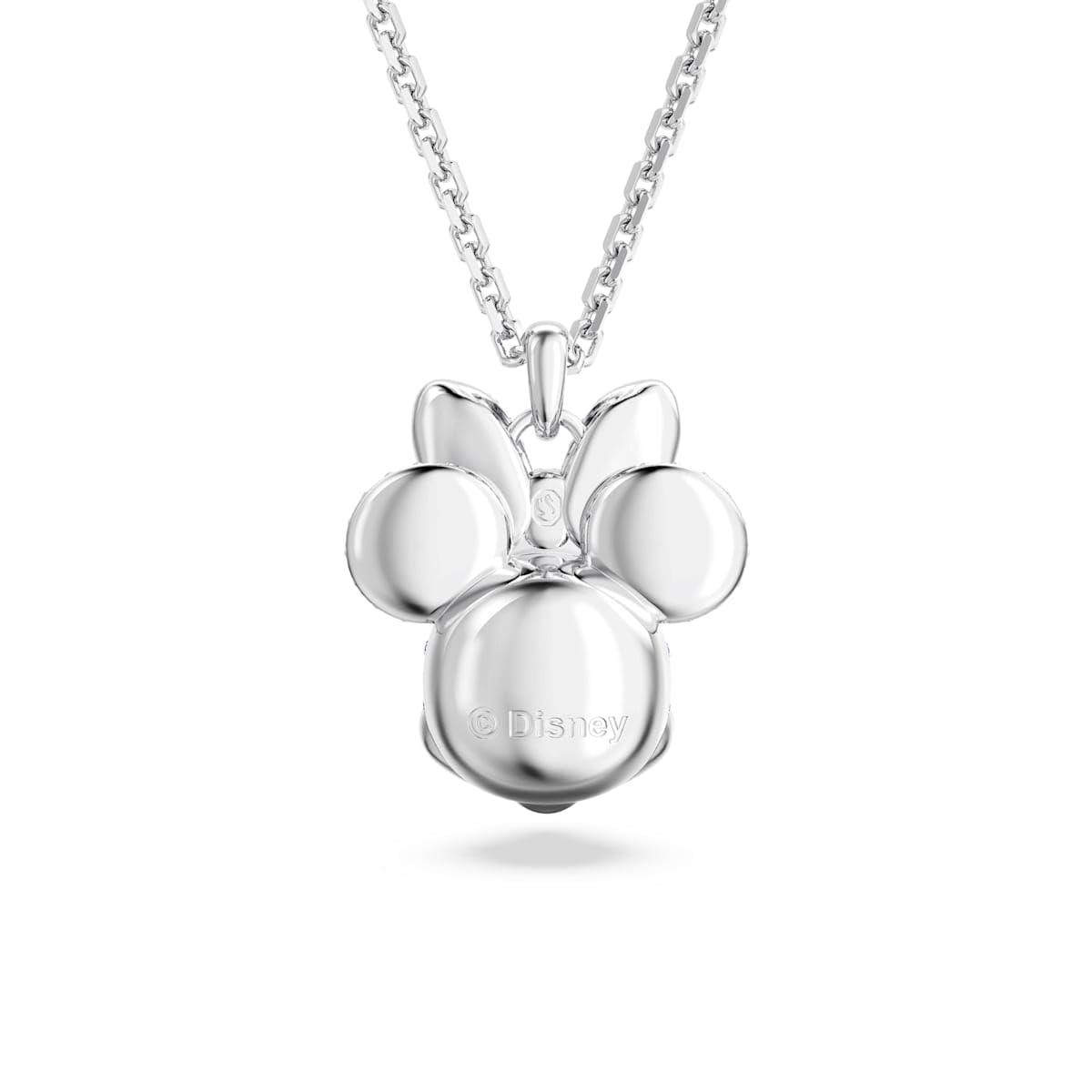 Swarovski Disney100 Pendant Necklace, Minnie Mouse Motif with Clear Pavé Crystals in a Rhodium Finished Setting, Part of the Disney100 Collection