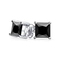 Unisex Princess cut Black Onyx 925 Sterling Silver Stud Earrings Platinum Plated Fine Jewelry for Men Women