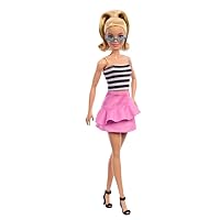 Barbie Fashionistas Doll #213, Blonde with Striped Top Wearing Removable Pink Skirt & Sunglasses, 65th Anniversary Collectible Fashion Doll