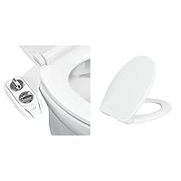 LUXE Bidet NEO 185 Plus – Next-Generation Bidet Toilet Seat Attachment (Chrome) & Luxe TS1008R Round Comfort Fit Toilet Seat with Slow Close, Quick Release Hinges, and Non-Slip Bumpers (White)