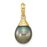 14k Gold 9 10mm Teardrop Black Saltwater Tahitian Pearl Pendant Necklace Jewelry Gifts for Women