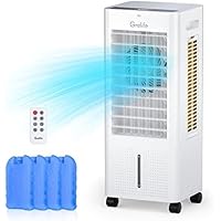 Grelife Portable Evaporative Air Cooler, 3-IN-1 Oscillation Air Cooler with Fan & Humidifier, 3 Wind Speeds, 3 Modes, 12H Timer, 1.58Gal Water Tank, 4 Ice Packs for Bedroom Living Room Office Garage