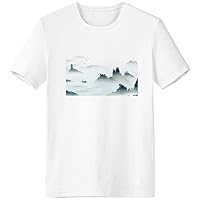 Landscape Color Chinese Style Watercolor T-Shirt Workwear Pocket Short Sleeve Sport Clothing