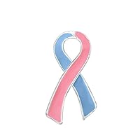 Fundraising For A Cause | Pink & Blue Large Flat Ribbon Shaped Pins – Pink & Blue Ribbon Pins for Birth Defects Awareness, SIDS Awareness, Male Breast Cancer, Fundraising & Gift Giving (10 Pins)