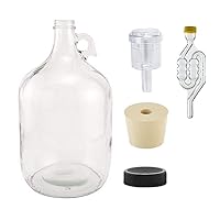North Mountain Supply 1 Gallon Glass Fermenting Jug with Handle, 6.5 Rubber Stopper, 6-Bubble Airlock, 2-Piece Airlock & Black Plastic Lid