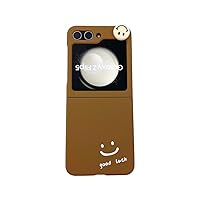 Good Luck Smile Case for Samsung Galaxy Z Flip 5 4 3 ( with Wrist Strap ) Shockproof Cute Hard Cartoon Slim Cover for Women Men Lover (Brown Smile,Z Flip 5)