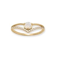 14k Gold Plated 925 Sterling Silver CZ and Rainbow Celestial Moonstone V Ring V Style is Lined 1mm CZs Luminous 4m Jewelry for Women - Ring Size Options: 6 7 8 9