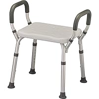 Shower Bench Adjustable Bath Seat Shower Chair with Arms Padded Handles, Without Back, Medical Shower Chair Bench Bath Stool for Elderly, Adults, Disabled, 300 Lbs, White