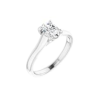 Lab-Grown Oval-Shaped Diamond Sterling Silver Tarnish Resistant 4-Prong Trellis Setting Classic Solitaire Engagement Ring