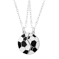2Pcs Soccer pendant necklace Best Friends Matching Magnetic BFF Necklace set cute Cartoon football Friendship Splice necklace for 2 Adjustable chain Sport Fan Player Charm Jewelry Gifts for Boys girls