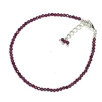Natural Ruby 2-2.5mm Round Shape Faceted Cut Gemstone Beads 7 Inch Adjustable Silver Plated Clasp Bracelet For Men, Women. Natural Gemstone Link Bracelet. | Lcbr_05368