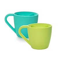 melii Silicone Bear Mug, Cup for Toddlers Kids and Children (Blue & Lime - 2 Pack)