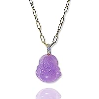 Laughing Buddha Green Purple Jade Pendant Necklace Paper Clip Chain Genuine Certified Grade A Jadeite Jade Hand Crafted, Pink Jade Necklace, 14k Gold Finish Laughing Buddha Jade Green Necklace, Pink Jade Medallion, Mens Jewelry, Buddha Chain, Jade Chain