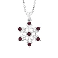 Ruby Snow Flake Pendant Necklace in Sterling Silver (1 cttw)