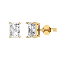 2.0 ct Brilliant Emerald Cut Solitaire VVS1 Fine Moissanite Pair of Stud Earrings Solid 18K Yellow Gold Butterfly Push Back